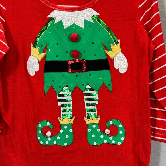 Onque Casual Sweater Womens Medium Ugly Christmas Xmas Red Stripe Elk Embellish - Picture 2 of 7